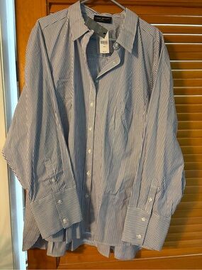Lane Bryant Blue Stripe Button-Up Shirt